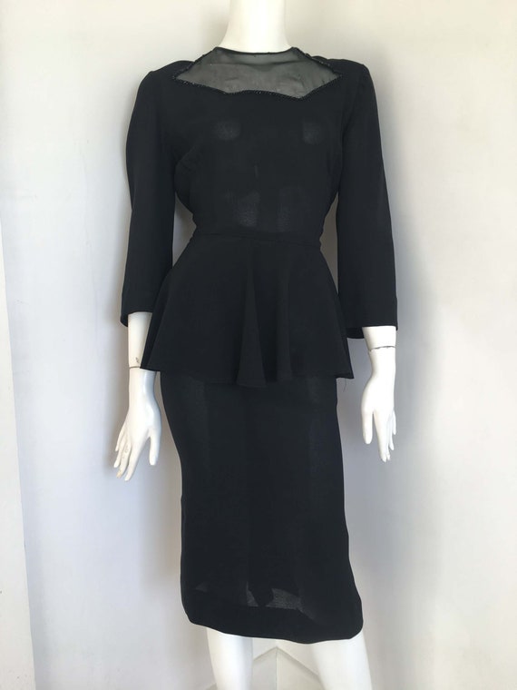 Vintage 40s peplum dress, pencil dress w illusion… - image 2