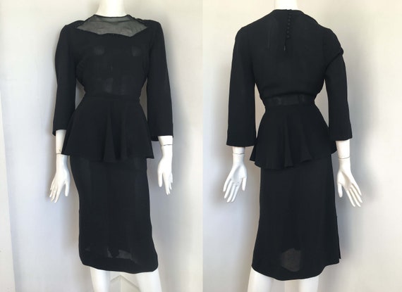 Vintage 40s peplum dress, pencil dress w illusion… - image 1