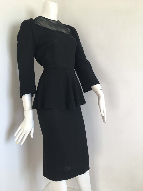 Vintage 40s peplum dress, pencil dress w illusion… - image 4