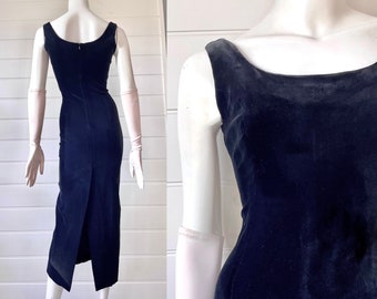 Vintage Paule Ka France back velvet sheath dress with back split, size 8 size 10 | Breakfast at Tiffany’s