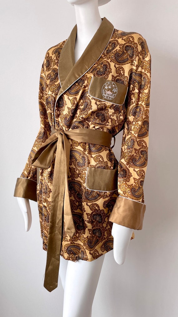 Vintage paisley smoking jacket, mid century gold … - image 4