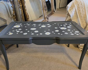 Coffee Table, Daisy Hand Painted, Floral, Vintage Rectangle