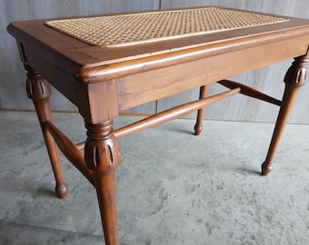 Wooden Floral Carved Vintage Stool with Cane Top
