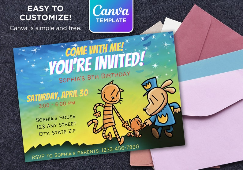 DOG MAN Birthday Party Invitations Print and Email Etsy New Zealand