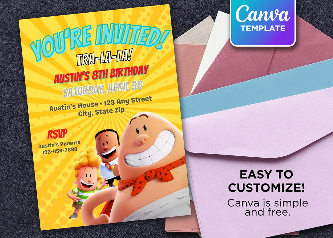 Captain Underpants Birthday Party Invitations Print and Email - Etsy