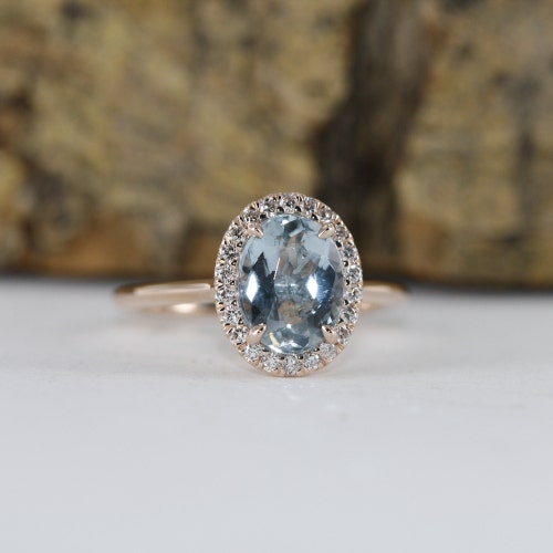 Natural Aquamarine Halo Diamond Bridal Wedding Set in 14k Etsy