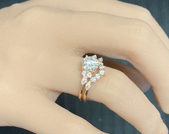 Lab Diamond Engagement Ring 14K Rose Gold Marquise Vintage Bridal Ring