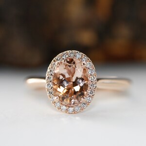 Oval Morganite and Diamond Halo Engagement Ring In 14K Rose Gold