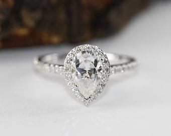 Pear Cut Lab Diamond Customized Engagement Ring in 14k White Gold