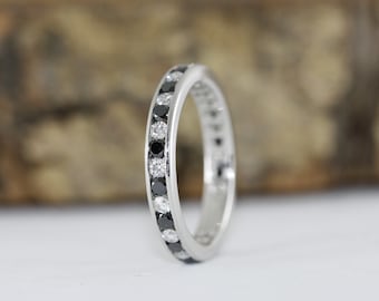 Platinum Eternity Ring: Black Diamond and Diamond Wedding Band