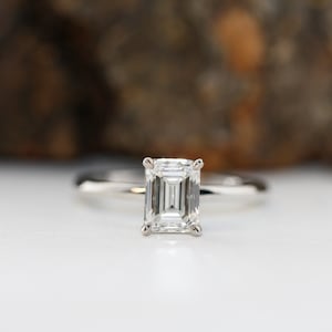 Emerald Cut Diamond Solitaire Engagement Ring in 14k White Gold