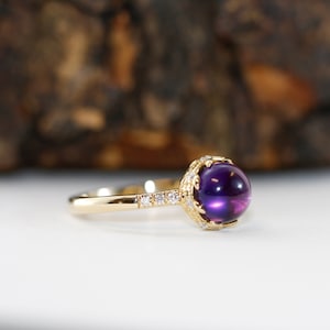 Amethyst And Diamond Ring in 14 Karat Yellow Gold - February Birthstone Ring - Ready To Ship Size 6.5