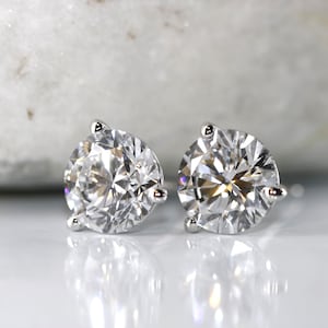 1.50 Carat Martini Diamond Stud Earring in 14K White Gold, Lab Diamond Stud Earrings