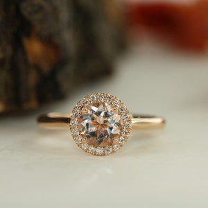 Morganite and Halo Diamond Ring In 14K Rose Gold