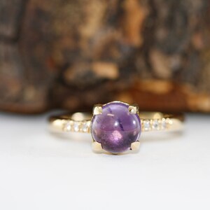 Natural Amethyst and Diamond Ring In 14 Karat Yellow Gold - February Birthstone Ring Ready To Ship Size 6.5