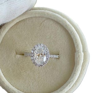 Lab Diamond Halo Oval Engagement Ring in 14K White Gold