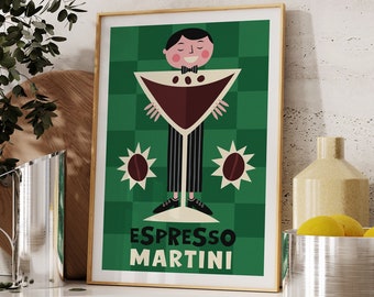 Printable Art, Espresso Martini Print, Kitchen Decor, Retro Cocktail Poster, Drinks Print, Mid Century Modern Print, Digital Download