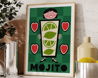 Printable Art, Mojito Print, Cocktail Art, Kitchen Decor, Food and Drink Poster, Drinks Print, Mid Century Modern Print, Digital Download