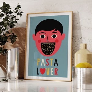 Printable Art, Pasta Lover Poster, Spaghetti Print, Kitchen Wall Art, Food Print, Italian Food, Kitchen Decor, Pasta Print, Digital Download image 1