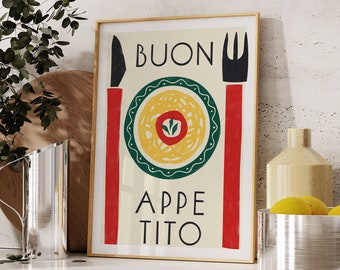 Buon Appetito Art Print, Kitchen Wall Art, Spaghetti Poster, Food Print, Buon Appetito Wall Art, Kitchen Decor, Pasta Poster, Food Poster