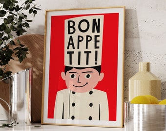 Bon Appetit Art Print, Kitchen Wall Art, French Poster, Typography Print, Bon Appetit Poster, Kitchen Decor, Chef Poster, French Quote Print