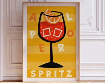Aperol Spritz Poster, Cocktail Wall Art, Italian Drink Poster, Kitchen Art, Drinks Print, Cocktail Poster, Mid Century Modern, Kitchen Decor
