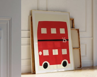 London Bus Wall Art, Double Decker Bus Poster, London Print, London Wall Decor, Modern Wall Art, Mid Century Print, London Minimalist Poster