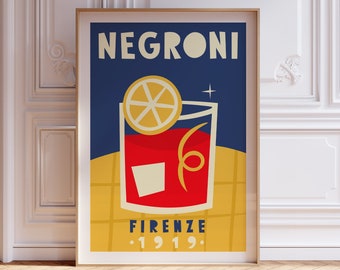 Negroni Print, Negroni Cocktail Poster, Kitchen Decor, Drinks Print, Cocktail Poster, Italian Print, Mid Century Modern Print, Kitchen Art