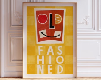 Old Fashioned Cocktail Print, Kitchen Decor, Retro Cocktail Poster, Drinks Print, Old Fashioned Poster, Mid Century Modern, Kitchen Art