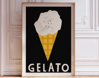 Mid Century Gelato Poster, Food Wall Art, Kitchen Decor, Food Print, Digital Download