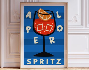 Aperol Spritz Print, Italian Drink Poster, Cocktail Wall Art, Kitchen Decor, Drinks Print, Cocktail Poster, Mid Century Modern, Kitchen Art