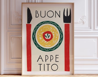 Buon Appetito Spaghetti Poster: Italian Kitchen Wall Art, (Digital Download)