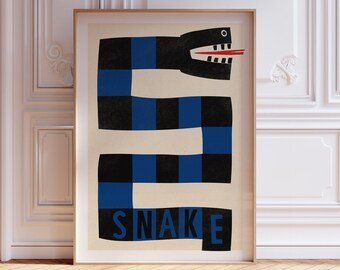 Snake Abstract Print, Snake Wall Art, Aesthetic Poster, Snake Poster, Black And White Modern Print, Mid Century Poster