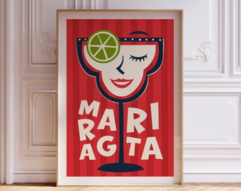 Margarita Cocktail Print, Kitchen Decor, Retro Cocktail Poster, Drinks Print, Mid Century Modern Print, Kitchen Art