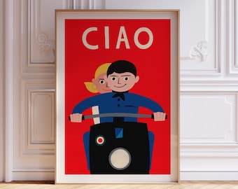 Ciao Italy Scooter Print, Retro Italian Wall Art (Digital Download)