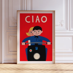 Printable Art, Ciao Italy Poster, Ciao Print, Italian Quote Poster, Italy Wall Art, Scooter Poster, Retro Scooter Print, Digital Download