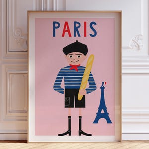 Arte imprimible, póster moderno de París de mediados de siglo, Torre Eiffel, póster de viaje francés, impresión francesa, arte mural de moda de París, descarga digital