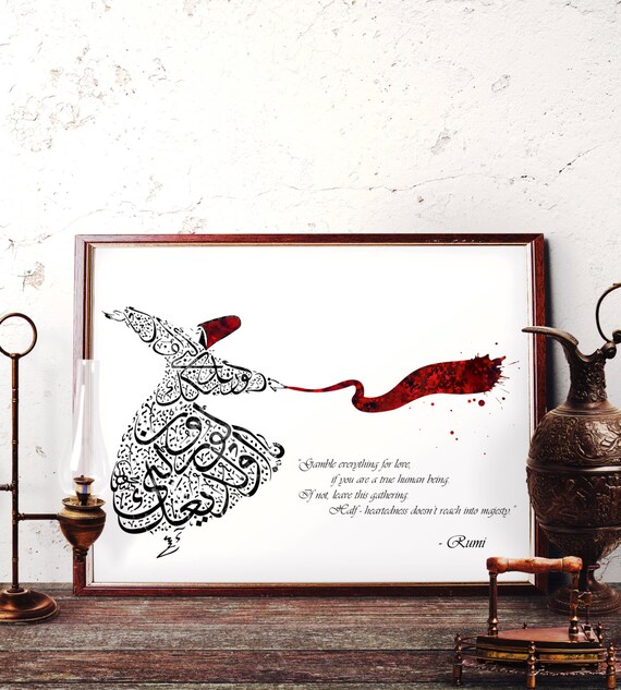 Mevlana Kalligraphie Aquarell Kunst Rumi Zitate Wand Etsy