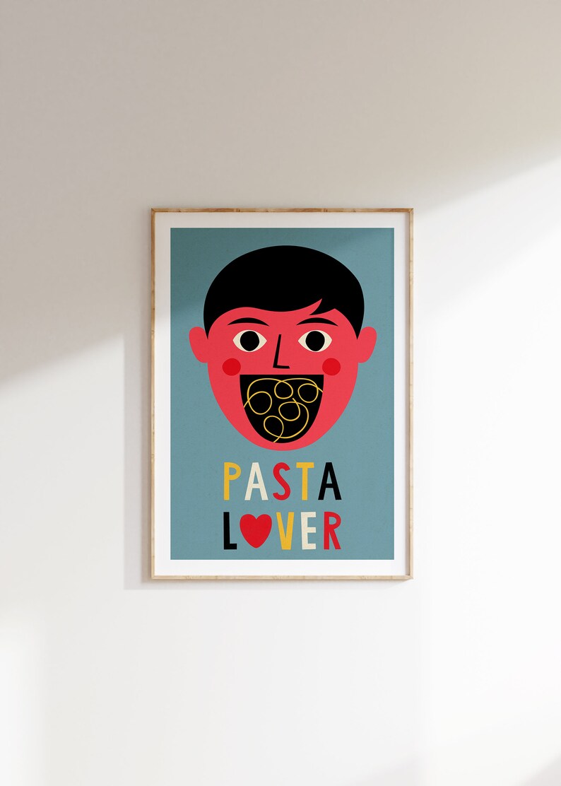 Arte imprimible, cartel amante de la pasta, impresión de espagueti, arte de la pared de la cocina, impresión de alimentos, comida italiana, decoración de la cocina, impresión de pasta, descarga digital imagen 5