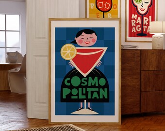 Printable Art, Cosmopolitan Cocktail Print, Kitchen Decor, Retro Cocktail Poster, Drinks Print, Mid Century Modern Print, Digital Download