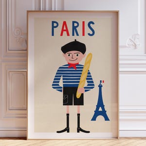 Arte imprimible, póster moderno de París de mediados de siglo, Torre Eiffel, póster de viaje francés, impresión francesa, arte mural de moda de París, descarga digital