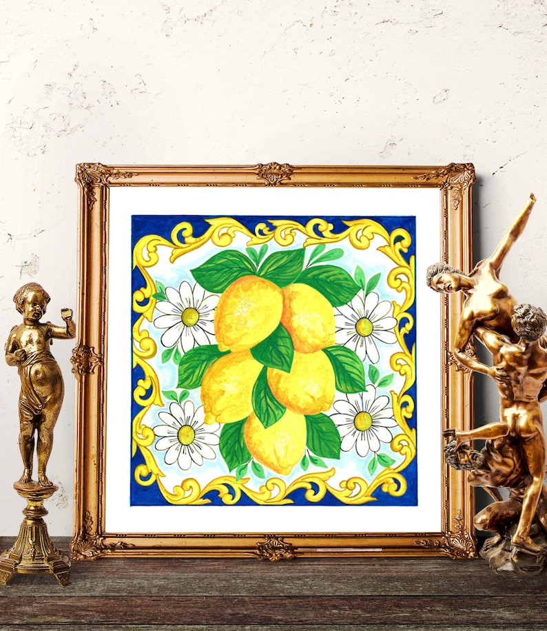 Traditional Italian Lemon and Daisy Watercolor Painting - Etsy