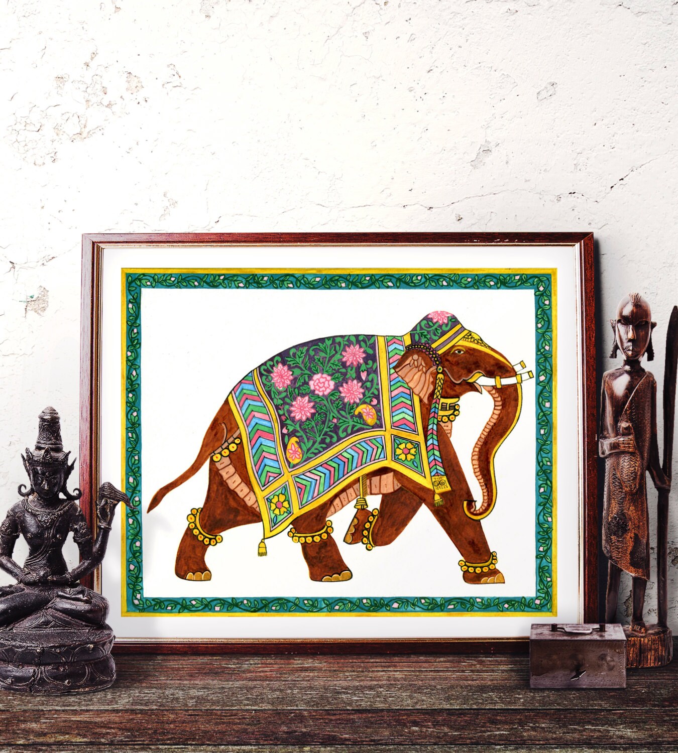 Elephant Wall Art Traditional Indian Elephant Watercolor Etsy