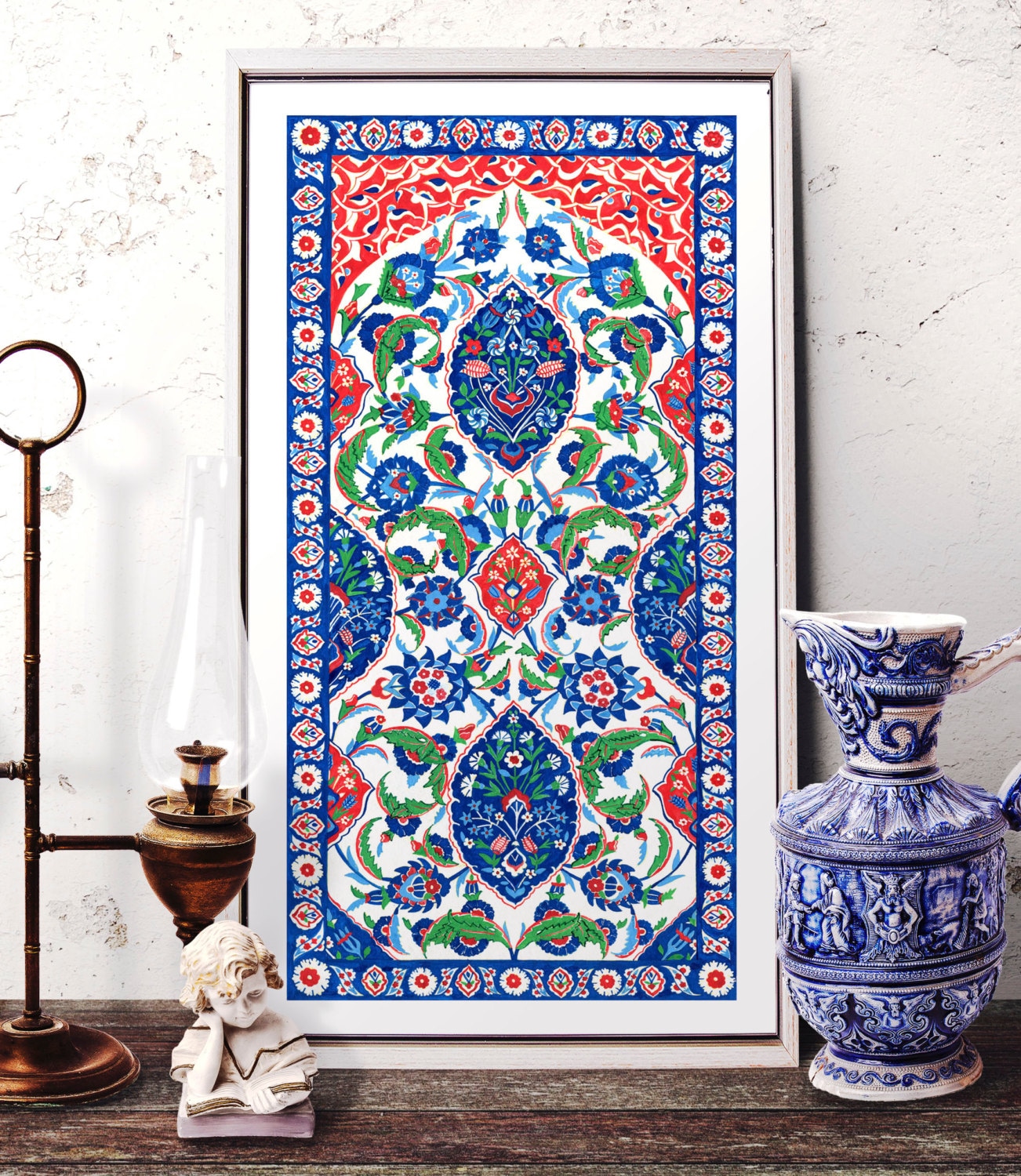 Turkish Ornament Tile Watercolor Art Ottoman Iznik Tile