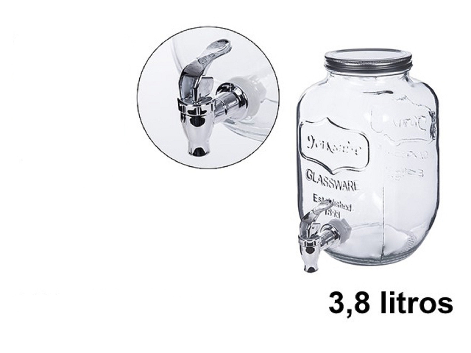 4L - Distributeur de boissons avec robinet et support, bocal en verre,  distributeur de jus de fête, 4L - Cdiscount Sport