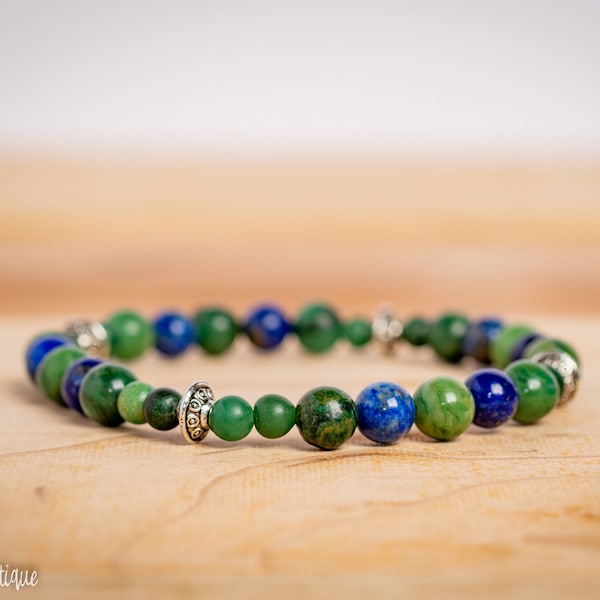 African Jade and Lapis Lazuli Healing Crystal Bracelet, Crystal Healing Bracelet, Boho Crystal Bracelet