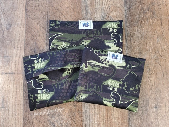 Reusable Sandwich and Snack Bags Set Camo Dinosaurs | Etsy