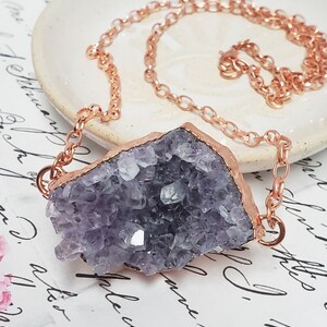 Amethyst Cluster Necklace, Copper Electroformed Pendant, Statement Necklace