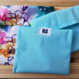 Reusable Sandwich and Snack bags Set, Watercolor Flowers & Sky blue, Girl