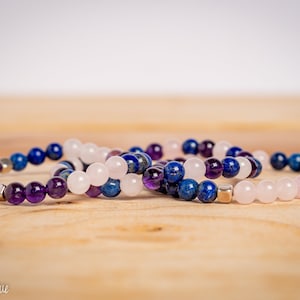 6mm Amethyst, Rose Quartz and Lapis Lazuli Healing Crystal Bracelet, Healing Crystal Bracelet, Mirgraine Headache Relief Bracelet, 3 Styles